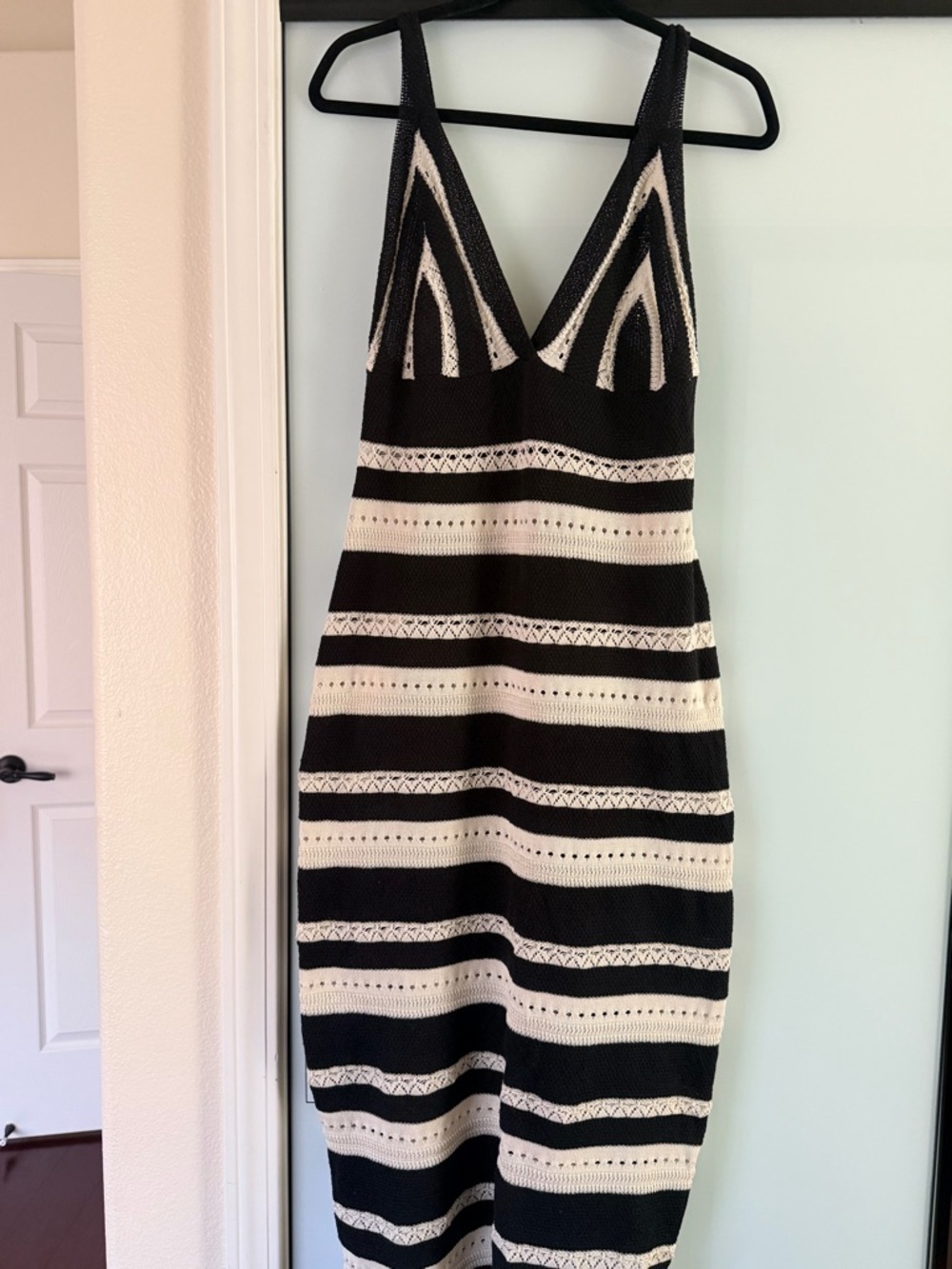 Black and Cream Striped Knit Dress - Women